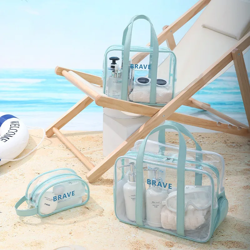 Transparent Waterproof Travel Packing Cube Shoe Compartment Swimming Beach Pouch Cosmetics Storage Organize Toiletries Handbag