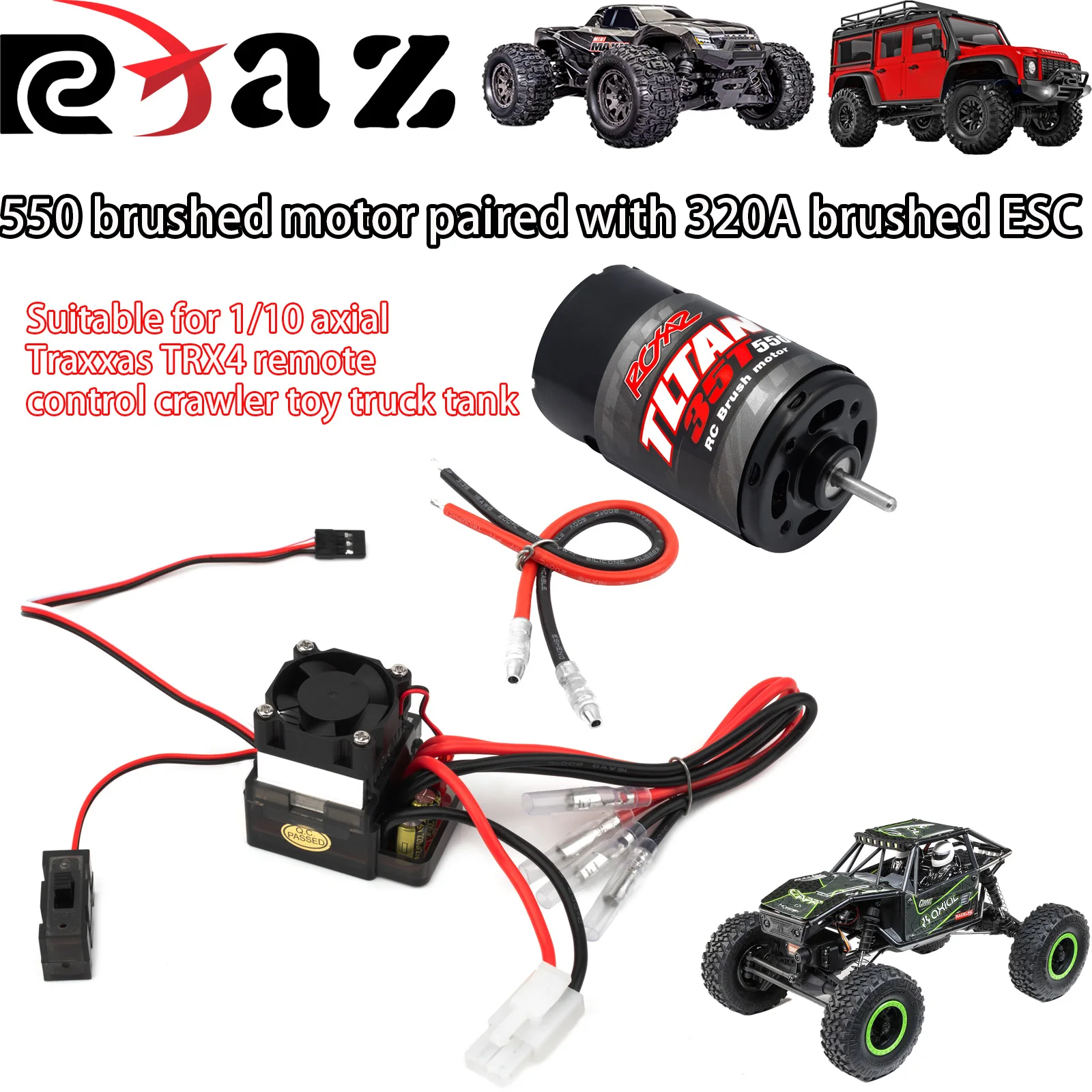 RCXAZ RC 550 Brushed Motor with High Voltage ESC Brushed Speed Controller for RC 1/10 Car Axial Traxxas TRX4 Tracked Truck Boat