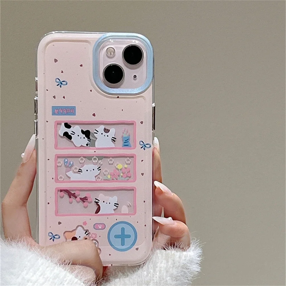 INS Korean Cute Flower Cat Sweet Girl Kitten Bowknot Phone Case For iPhone 16 15 14 13 12 11 Pro Max XR XS Max 78 Plus Y2K Cover