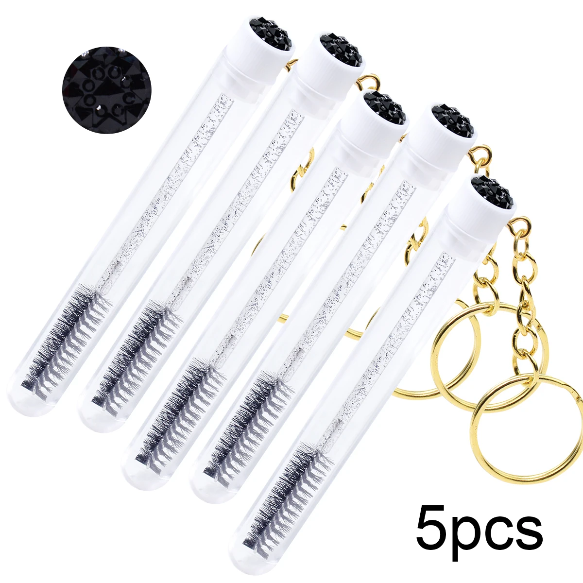 5pcs/Lot Eyelash Brushes Tubes With Keychain Lash Brush In Clear Container Disposable Eyelash Extension Mascara Wands With Case