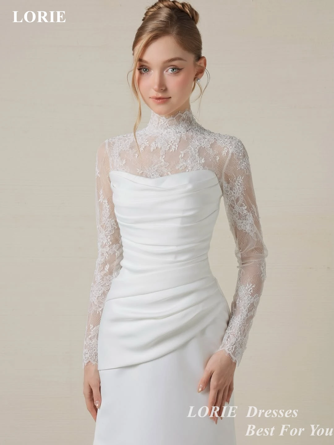 LORIE Elagant Satin Wedding Dresses Lace Patchwork Pleated Strapless Bridal Gowns Mermaid Lace Up Bride Prom Dress Customized