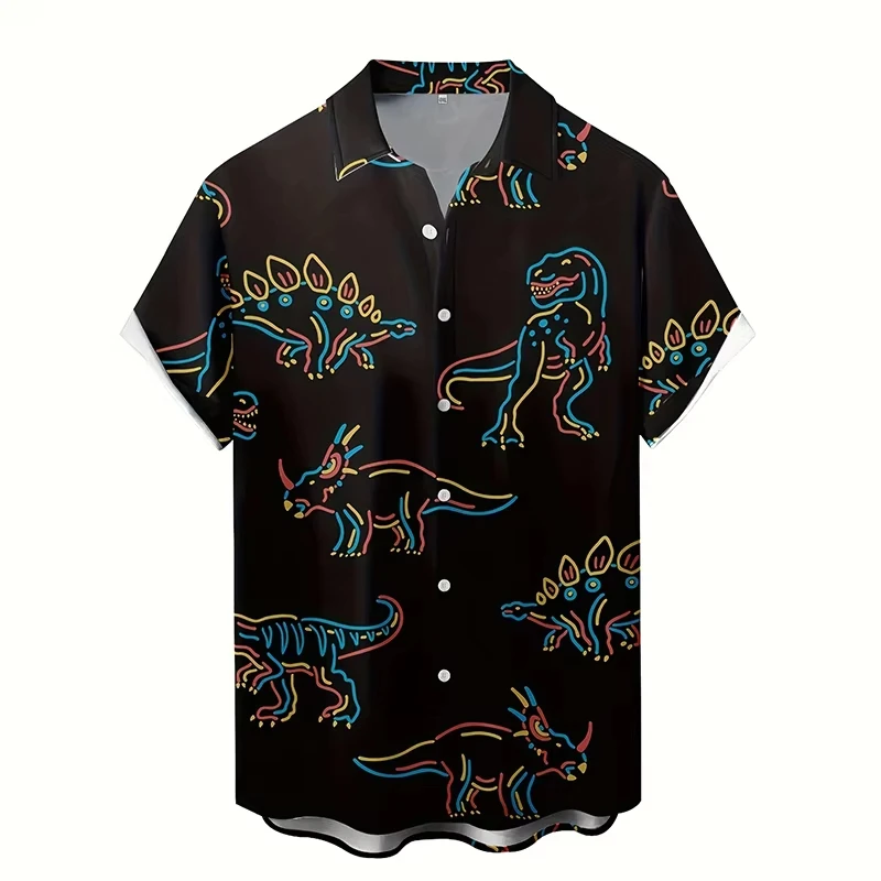 Novas Camisetas 3D com Estampa de Dinossauro para Homens, Camisetas com Estampa de Plantas e Cogumelos para Mulheres e Crianças, Moda Havaiana, Shorts