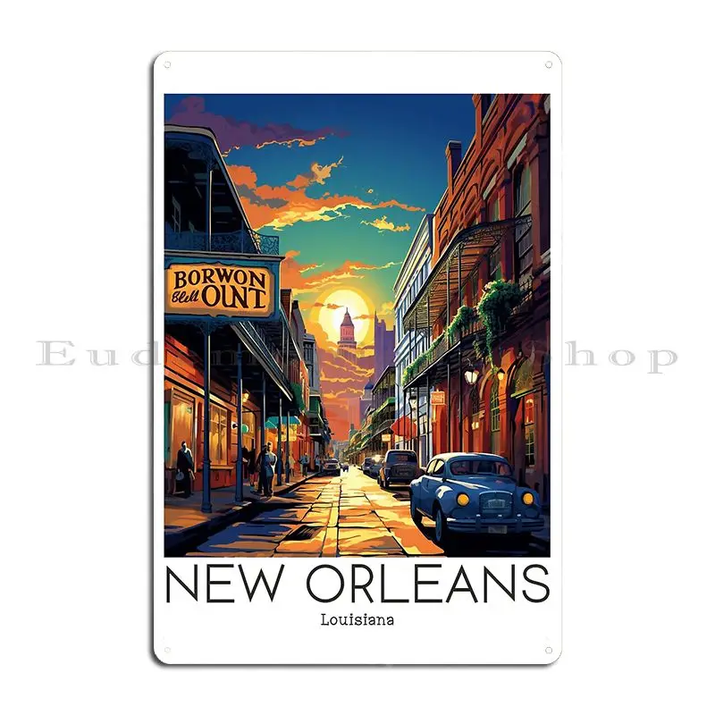 A Vintage Travel Illustration Of New Orleans Louisiana Metal Plaque Poster Customize Wall Decor Living Room Tin Sign Poster