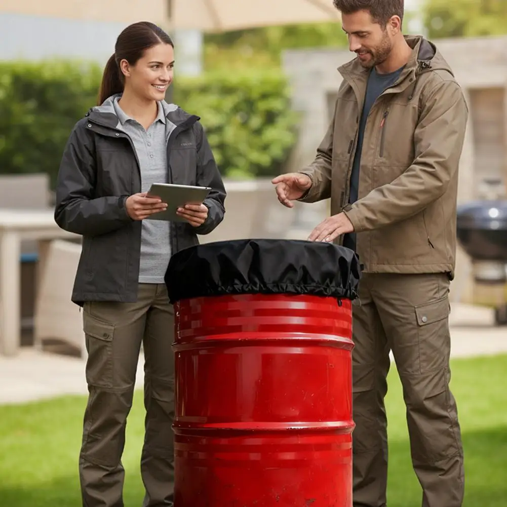 Gallon Drum Cover with Stretchable Adjustable Drawstring Fit Most Water Barrel and Trash Can Waterproof Rain Barrel Cover