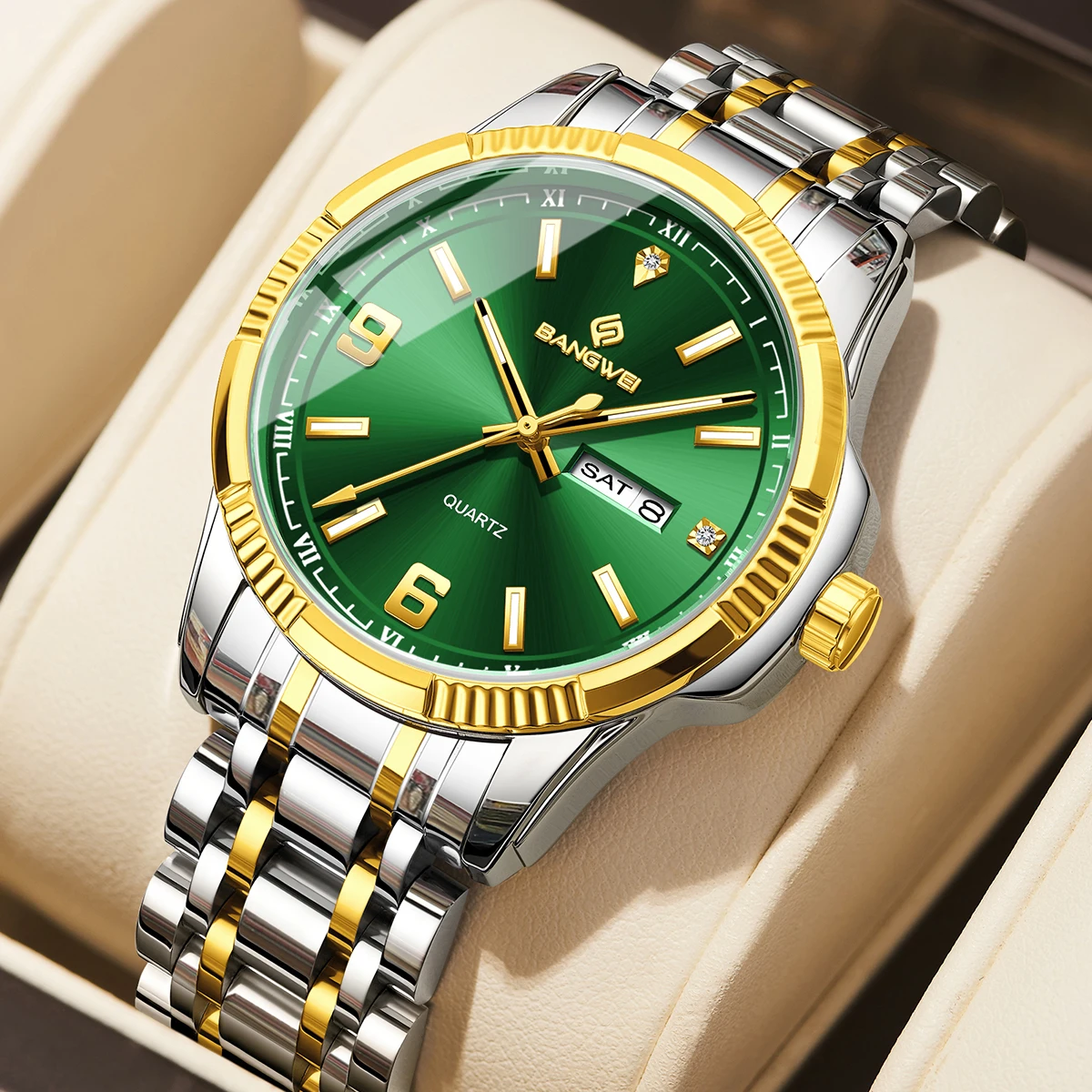 

BANGWEI Top Business Men Watch Date Week Waterproof Luminous Fashion Man Wristwatch Stainless Steel Casual Quartz Men's Watches
