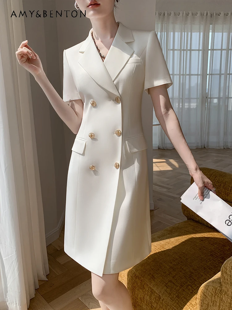 Commute Style Elegant Business Suit White Dress Summer New Graceful Thin  Work Clothes Temperament Short Sleeve A-line Dresses - AliExpress 200000345
