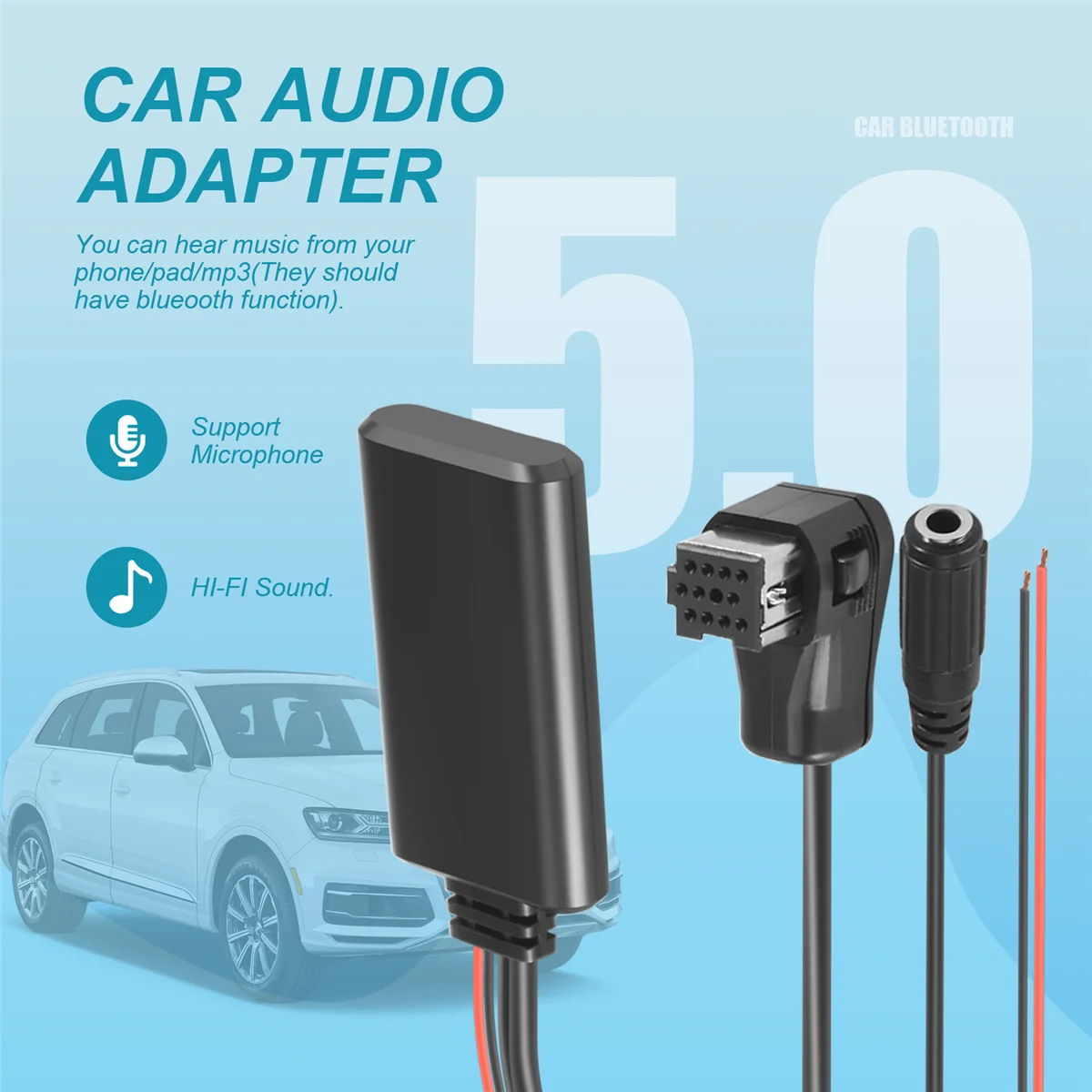 

A02Q-автомобильный Bluetooth 5,0 Aux-кабель, микрофон, громкая связь, мобильный телефон, адаптер для бесплатных звонков для радио Pioneer IP-BUS P99 P01