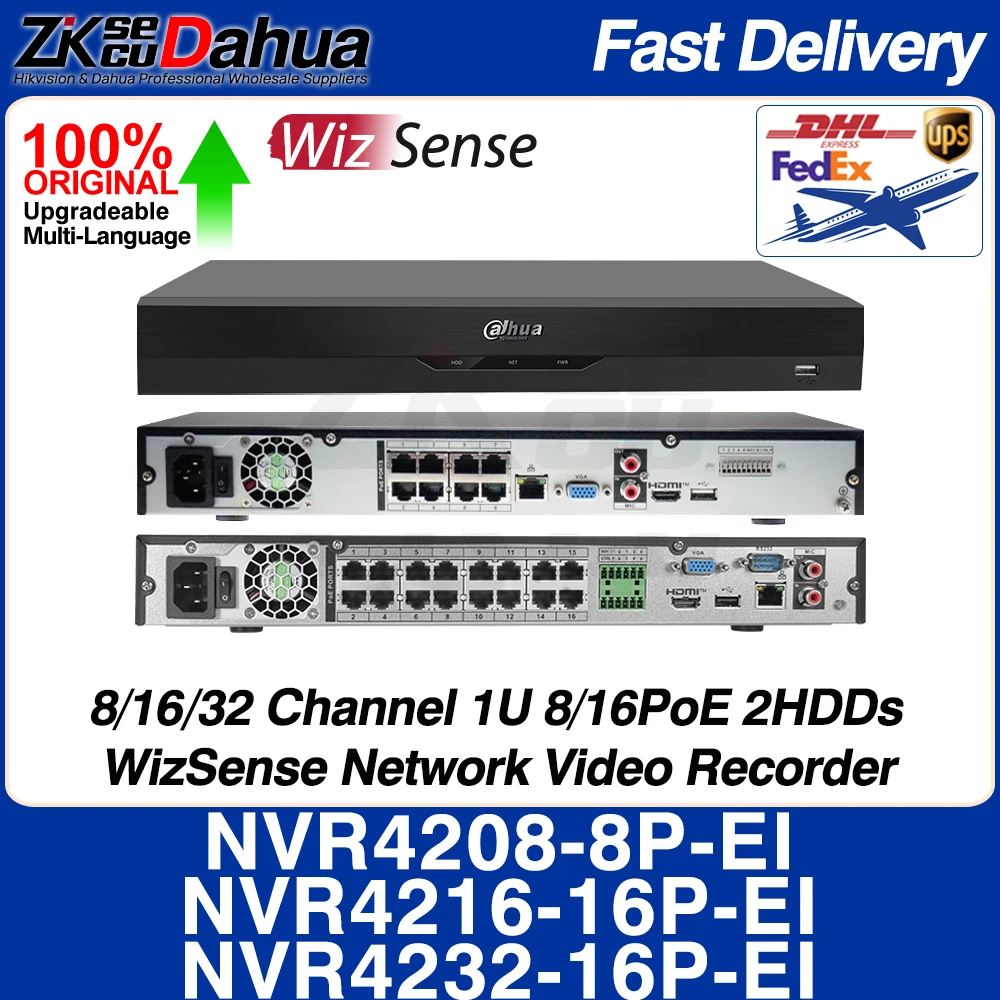 

Dahua NVR4208-8P-EI NVR4216-16P-EI NVR4232-16P-EI 8/16/32CH 1U 8/16PoE 2HDD WizSense Network Video Recorder AI by NVR 32 TB MAX