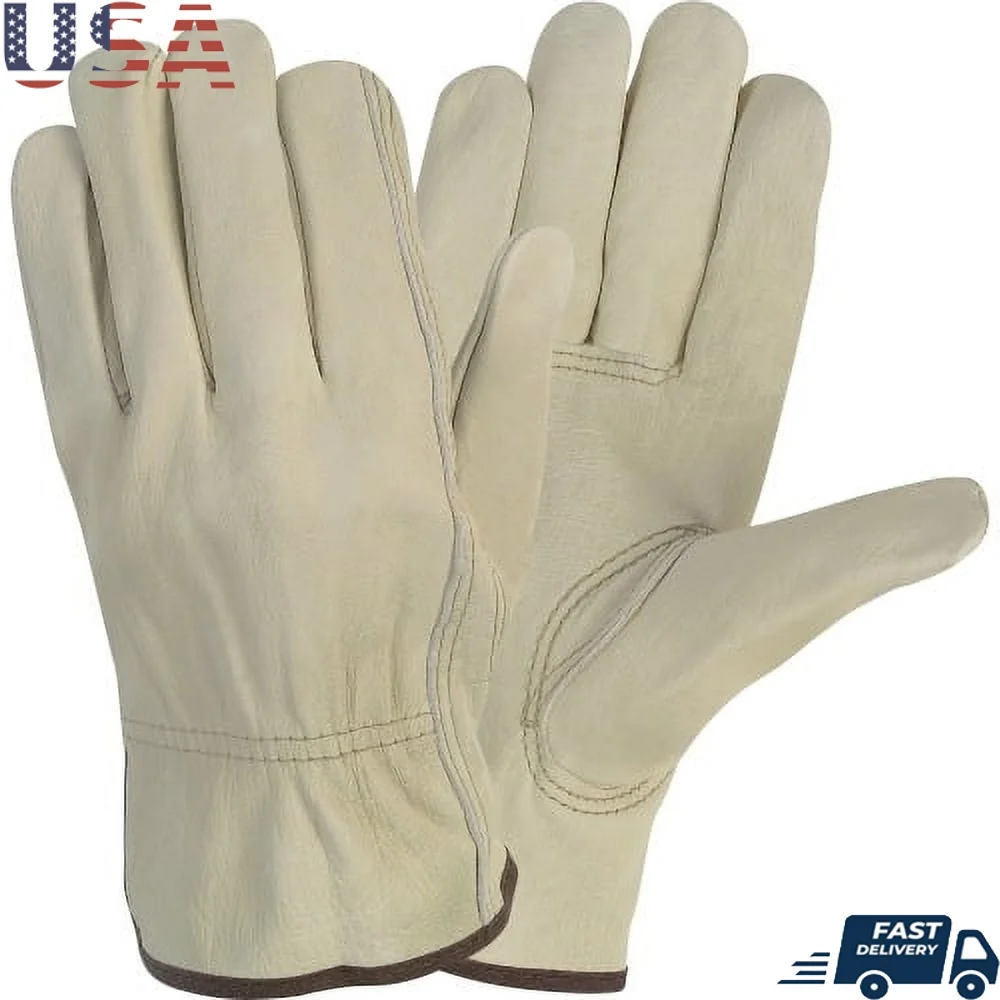 

Durable Cowhide Leather Work Gloves Flexible Keystone Thumb Comfortable Utility Gloves Construction Maintenance 1 Pair