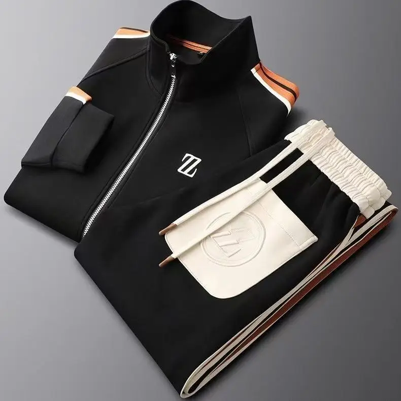 Men's autumn new stand-up collar casual sports suit trendy fashion sportswear loose long-sleeved straight pants two-piece set