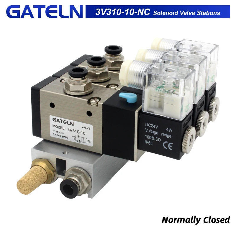 

3V310-10 NC Normally Closed Solenoid Valve Stations with fittings DC12V DC24V AC220V