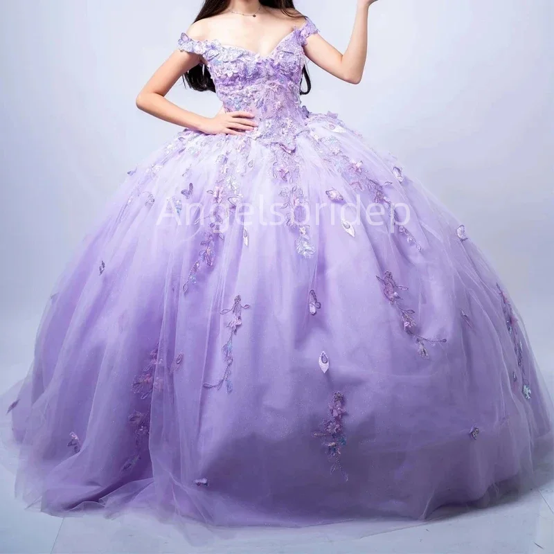 Angelsbridep-vestido de baile de lavanda para Quinceañera, Vestidos de Noche de cumpleaños para niñas de 15 Años, novedad de 2025