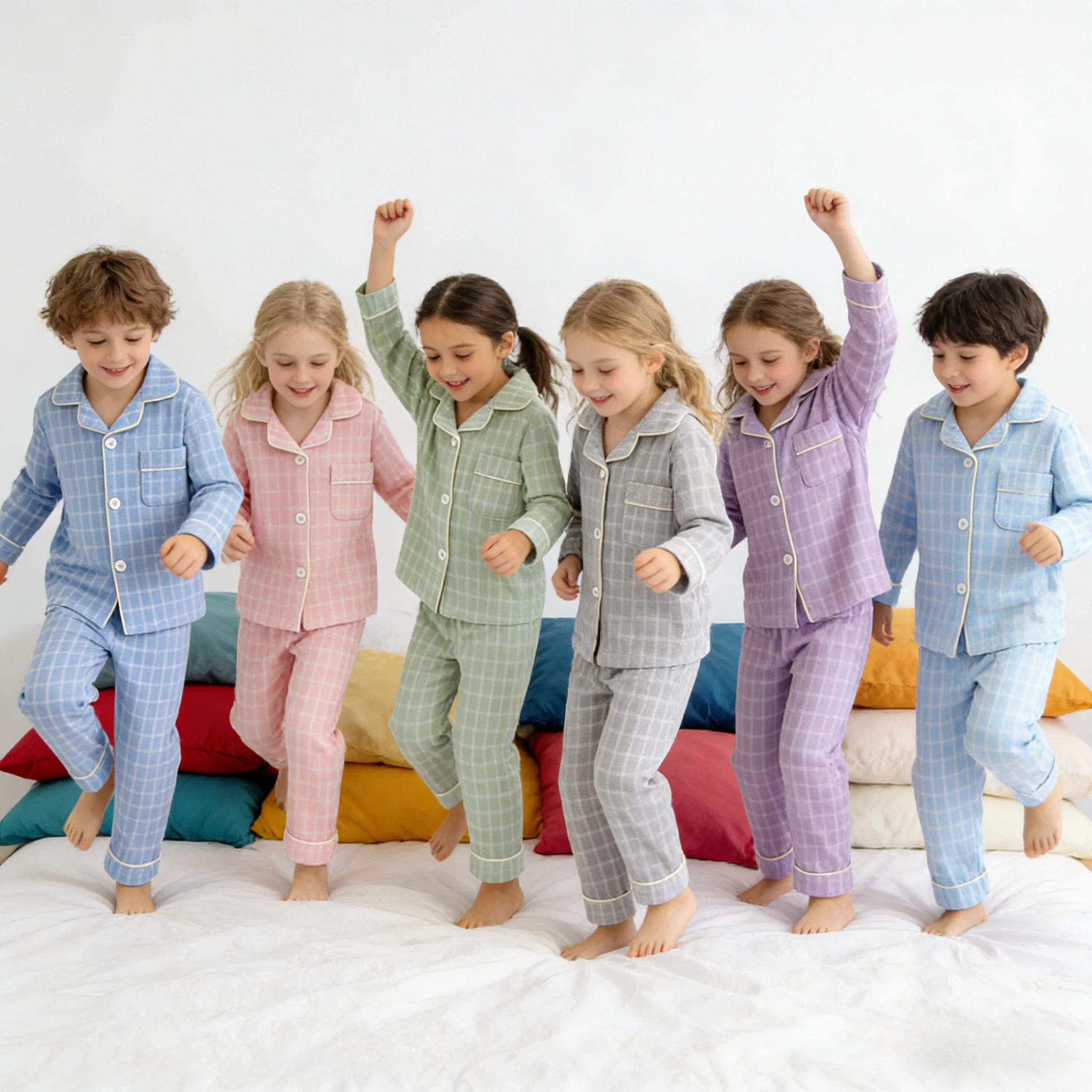 Kids Checkerboard Pajamas Set Boys Girls Lapel Long Sleeve Sleepwear Soft Cotton Fall Winter Children Loungewear Home Nightwear