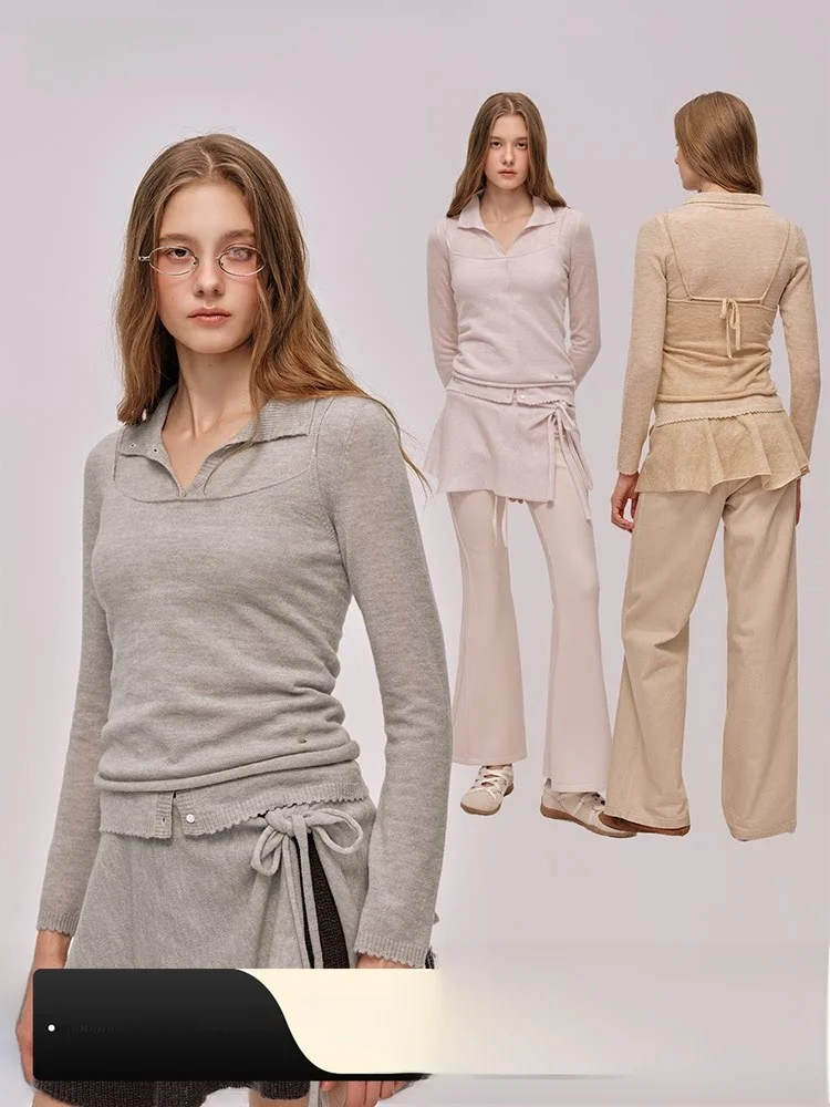 

Комплект Moonmoi Holiday Tea Talk: вязаный кардиган с отложным воротником, топ на бретельках и юбка с высокой талией на резинке, длинный рукав