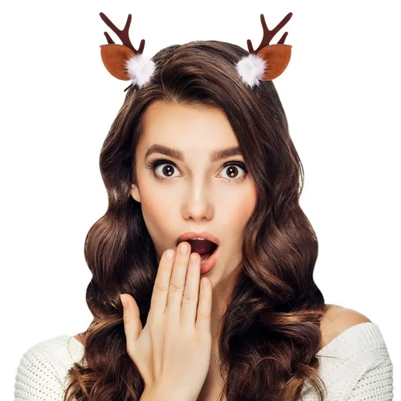 1Pair Christmas Reindeer Antlers Hair Clips Hairpins With Deer Horn Ears Christmas Hair Clips Accessories Cute Deer Headdresses