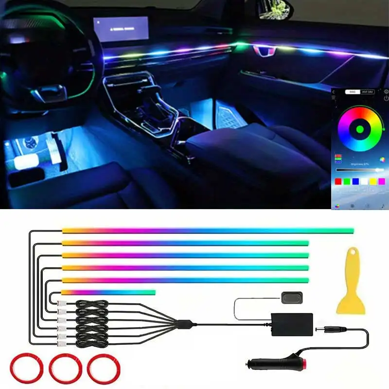 

6 в 1, неоновая акриловая светодиодная подсветка, атмосферный свет, пульт дистанционного управления через приложение, комплект атмосферного освещения RGB Dream Color, S