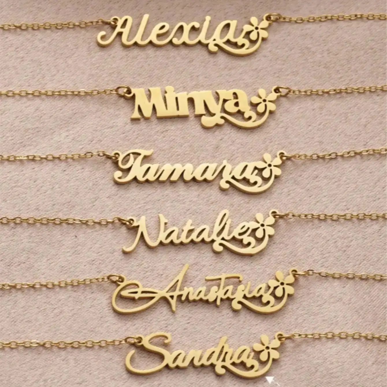 

DOREMI персонализированное простое ожерелье с именем «сделай сам», ожерелье из нержавеющей стали, аксессуары, ювелирные изделия, ожерелье с курсивным именем и цветами