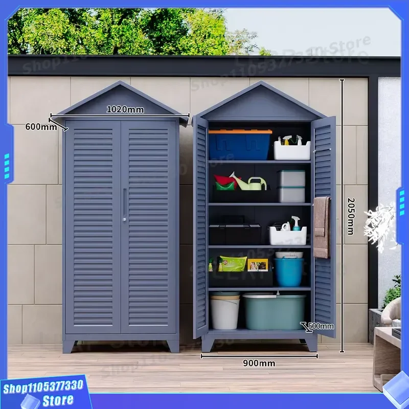 Weatherproof Galvanized Steel Modular Outdoor Locker Garden Cabin With Pitched Roof Vents For Patio Backyard Storage Shed
