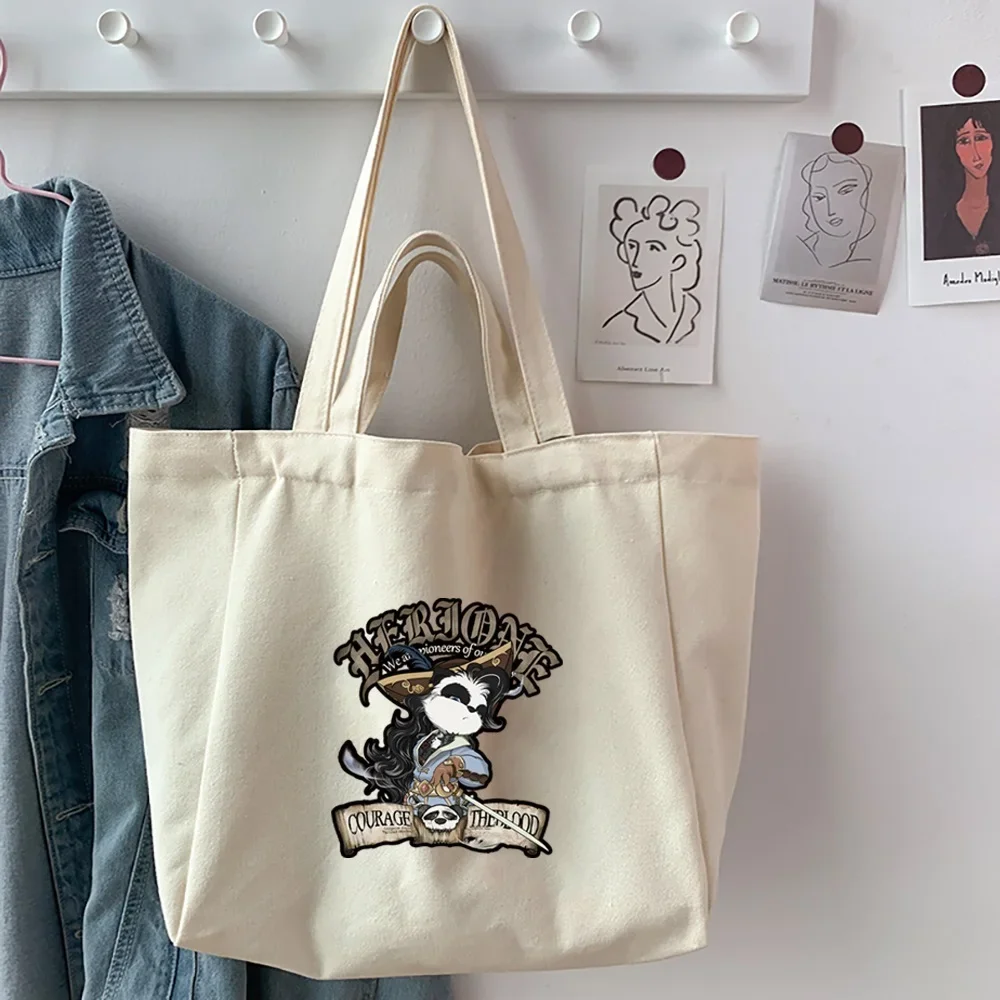 Women's Shopping Organizer Bags 2025 Canvas Shoulder Bags Reusable Casual Eco-Friendly Handbag Tote Bags Samurai Printed