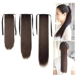 45/55/60cm Long Straight Wig Ponytail Hair Extension Hairpiece Matte Realistic Seamless Tie Up Pony Tail for Woman Daily Use