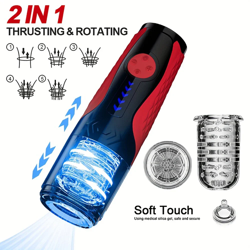 5 Modes Masturbation Automatic Piston Powerful Rotation Telescopic Masturbator Men One Button Speed Up Adult Goods Men