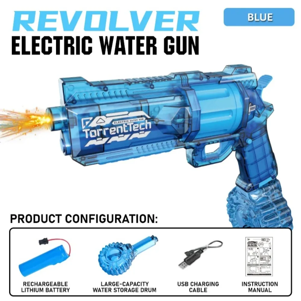 Revolver Electric Water Gun High Capacity Gun with LED Muzzle Flash Summer Outdoor Beach Swimming Pool Water Blasters Toy