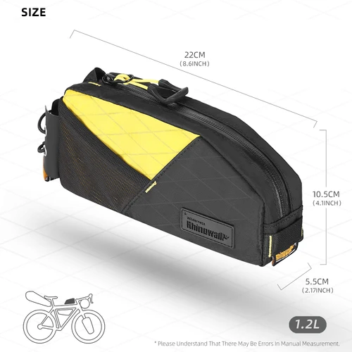 Imagen 2 del producto Rhinowalk-bolsa de tubo superior para bicicleta, fijación de tornillo de 1,2 L para grava, embalaje de bicicleta de montaña, bolsa de cuadro frontal, accesorios para bicicleta