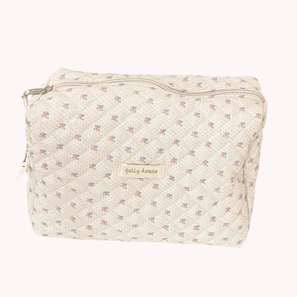 Mulheres bolsas de maquiagem zíper coreano acolchoado organizador viagem portátil embreagens saco floral impressão grande capacidade para senhoras menina