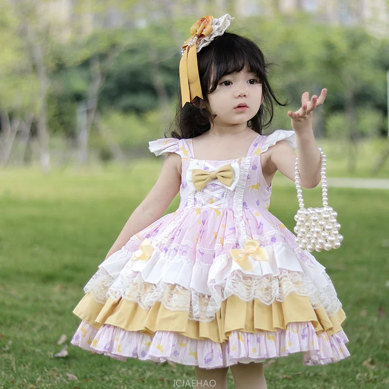 Teen Girl Clothes Lolita Princess Dress Floral Sleeveless Jumper Kids Girls Party Gown Toddler Cute Casual Outfit New Summer