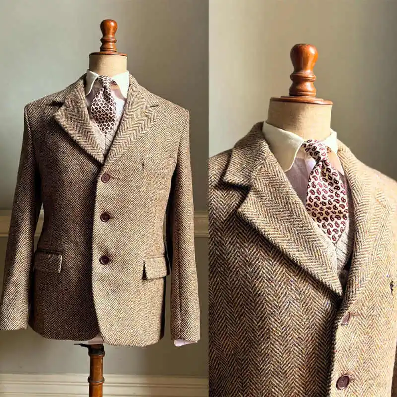 Simple Harringbone Mens Suits 2 Pieces Jacket Pants Single Breasted Leisure Occasion Office Commuting Customized