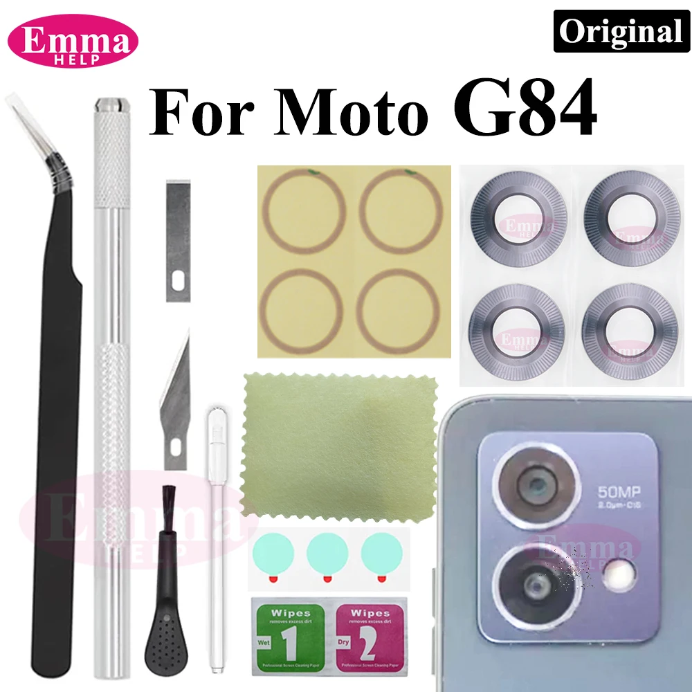 2-set Original Rear Back Camera Glass Lens For Motorola MOTO G84 5G XT2347 Replacement With Adhesive Sticker