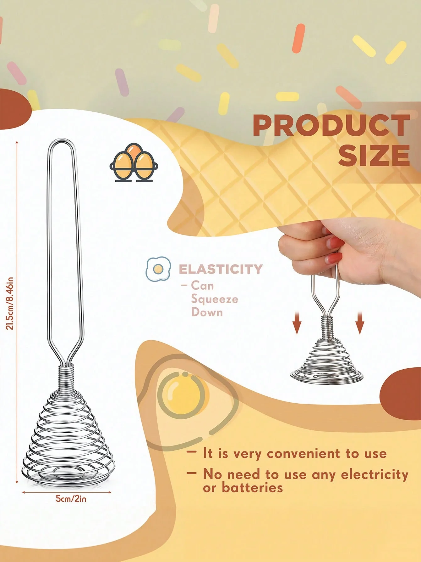 1pcs Stainless Steel Spring Whisk, Egg Beater Hand Push Whisk Mixer Kitchen Utensil for Mixing and Stirring