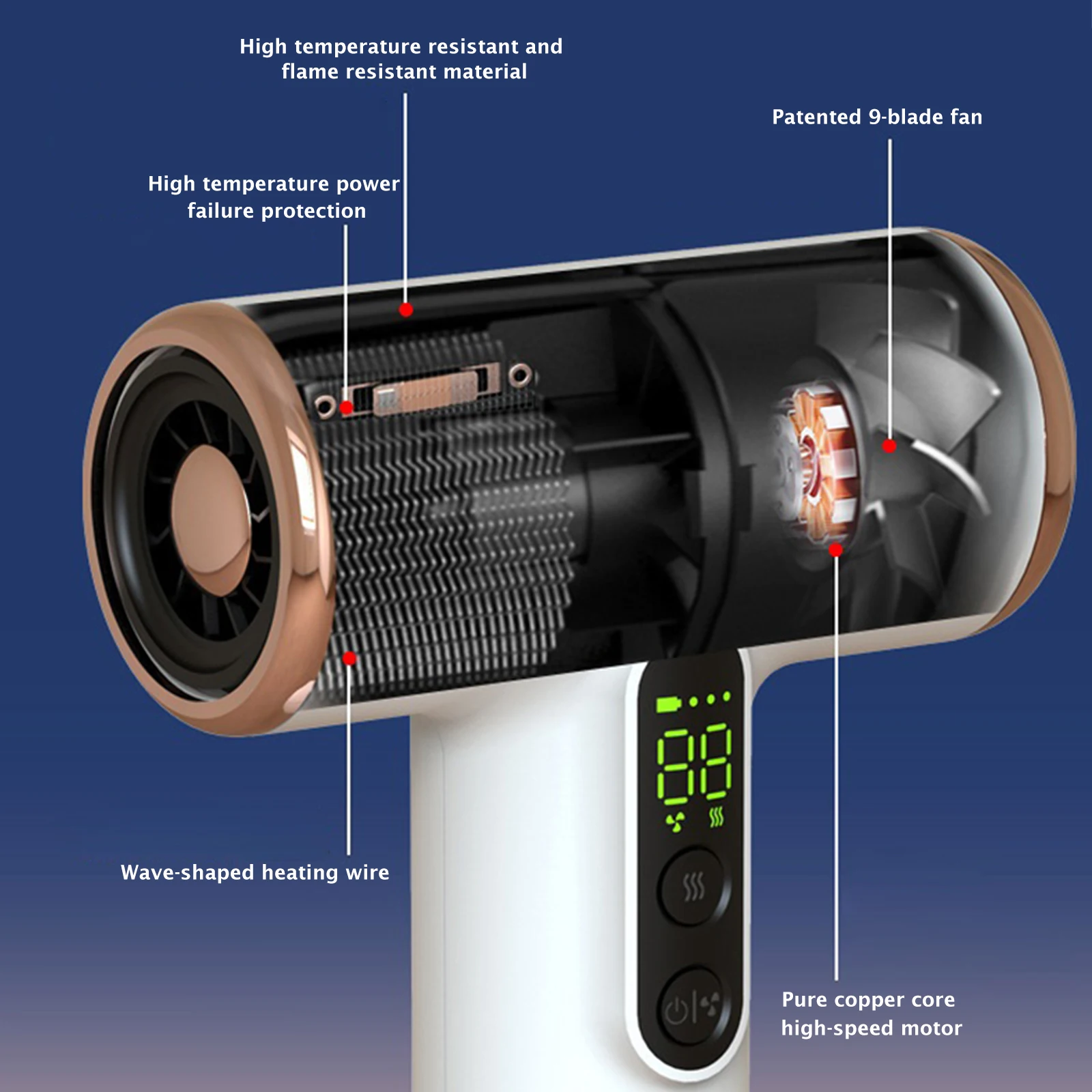 Portable Wireless Hair Dryer High Speed Airflow Quick Drying USB Rechargeable Hairdryer Hot Cold Wind Dryer Home And Salon Tool image 3
