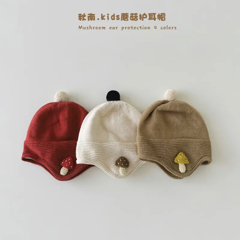

Winter Kids Knitted Beanie Hat Thickened Fleece Liner Unisex Toddler Ear Flap Cap Windproof Warm Cotton Headwear for Boys Girls