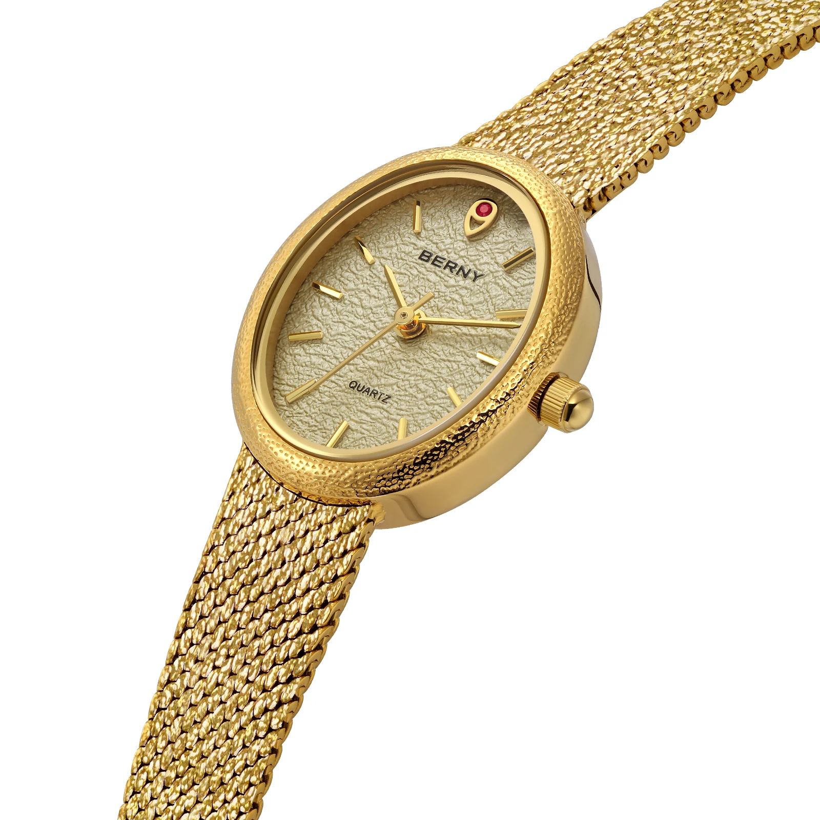 BERNY, relojes de oro superior para mujer, reloj de pulsera de cuarzo de lujo a la moda para mujer, caja ovalada de acero inoxidable, reloj de pulsera informal dorado