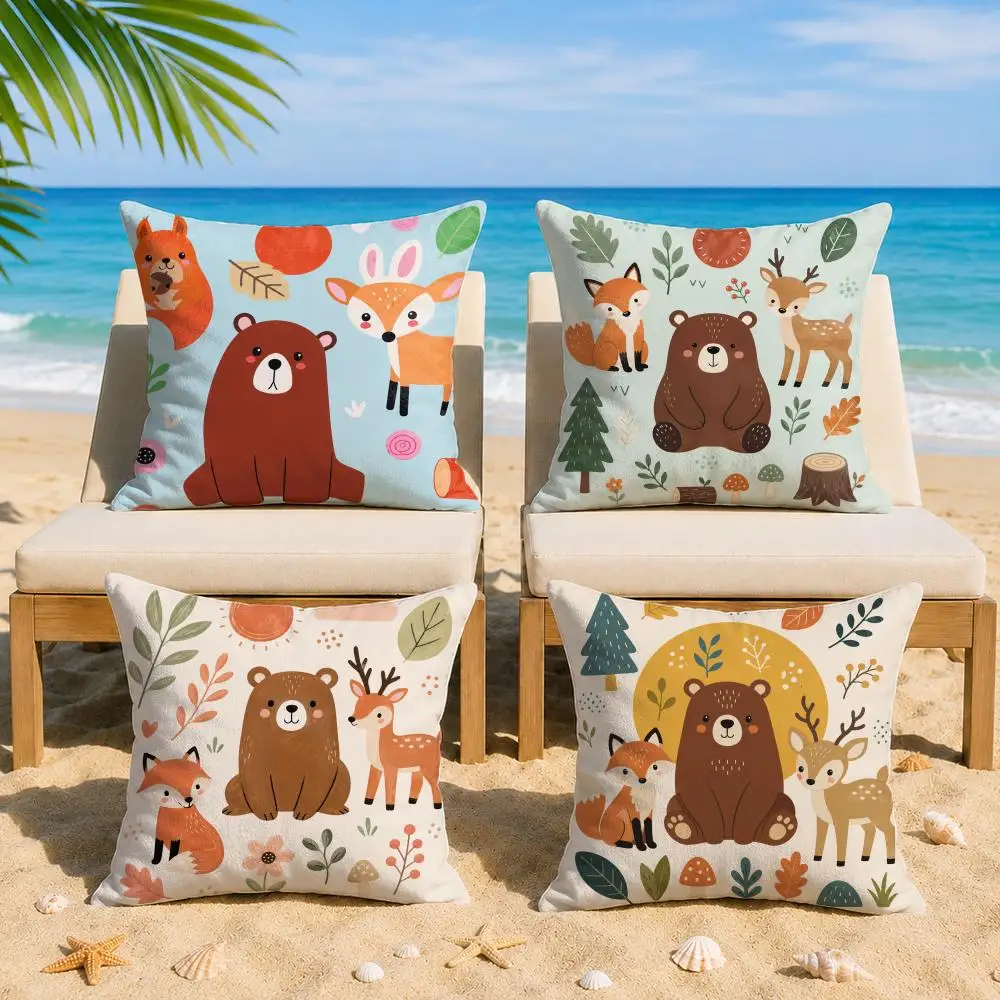 Cartoon Animals Cushion Cover Short Plush Soft Double-Sided Printing Pillow Case Cozy Sofa Bedroom Home Decor Gift