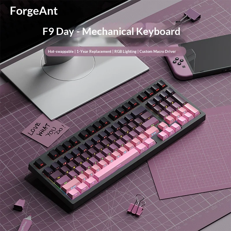 Forgeant 98Wired Mechanical Keyboard, 98 Keys, Hot-Swappable, Side-Printed, for Office and Esports Gaming