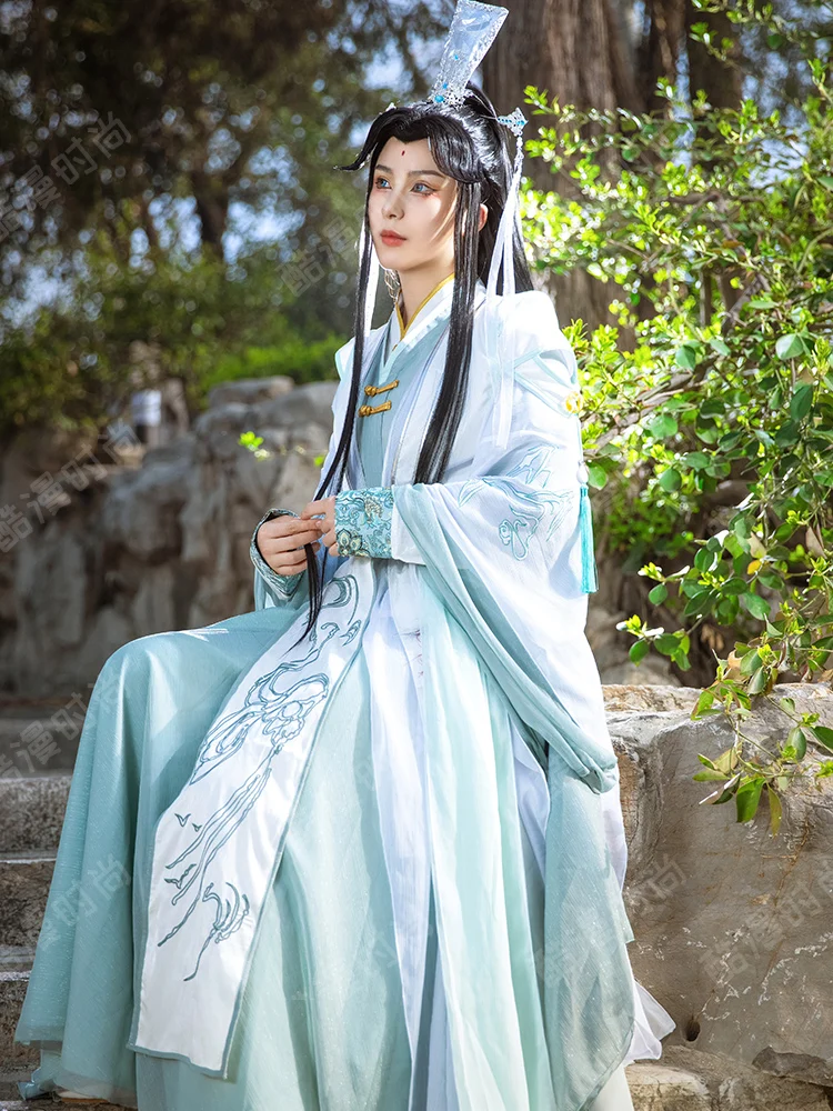 Cartoon Tian Guan Ci Fu Shi Qingxuan Mann Version Cosplay Kostüm Alte Kostüm Hanfu Outfit Perücken Schuhe Fan Prop Für halloween