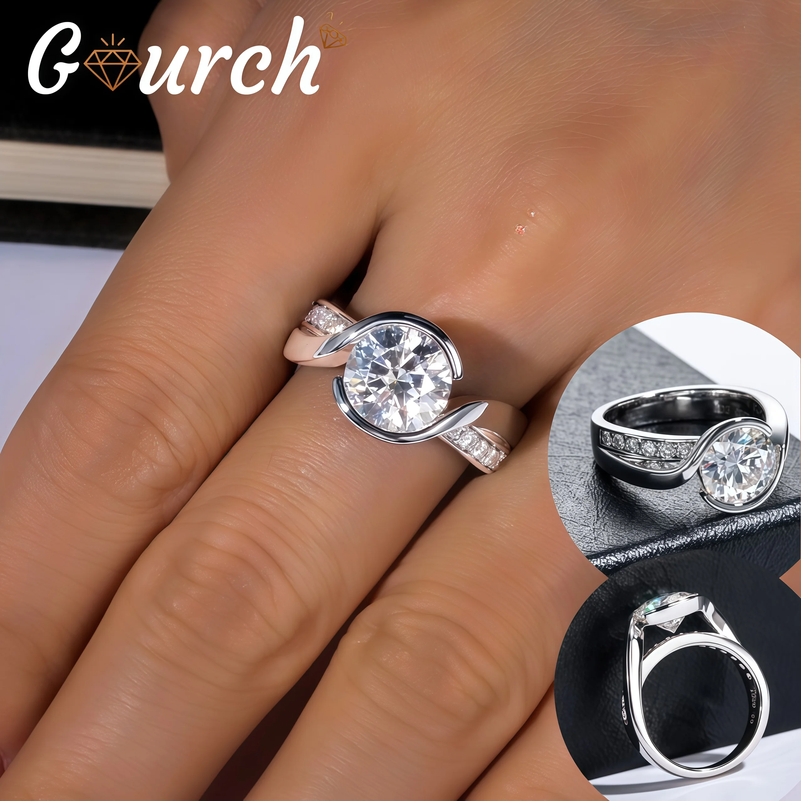 

Gourch S925 Sterling Silver 3CT Moissanite Special Engagement Ring for Women Unique Light Luxury Proposal Jewelry with Gift Box