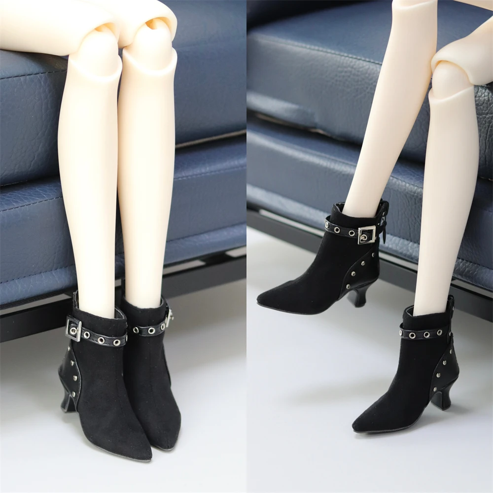 

BJD Doll Shoes Toy Girls Black Rivet Square Buckle Soft Stain Elegant 1/3 Pointy Toe High Heels Gift High Boots Doll Accessories