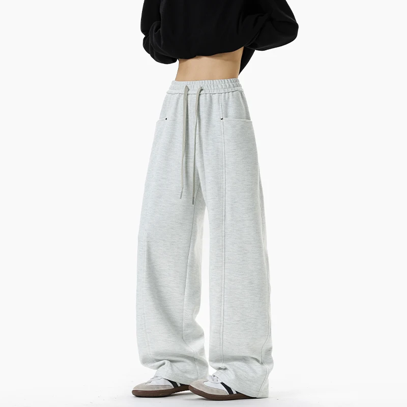2026 autumn brand new men's woolen straight-leg loose casual pants with elastic drawstring Korean style baggy cleanfit trousers