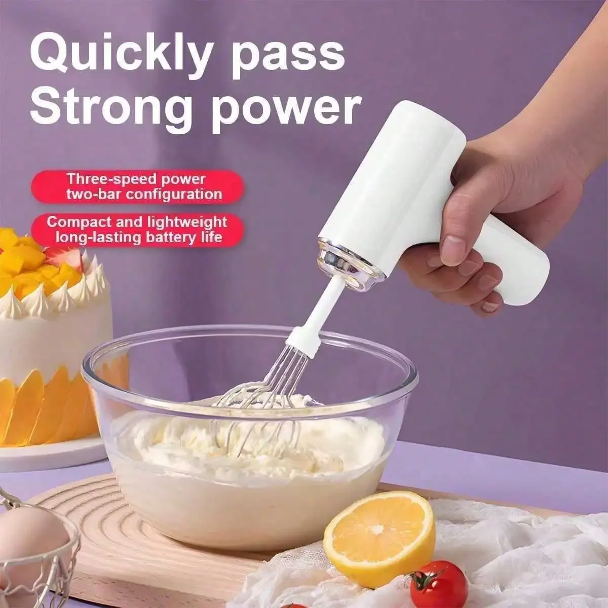 Portable Wireless Electric Handheld Mixer, Three Speed Stainless Steel Egg Beater and Milk Frother, Essential Kitchen Appliances