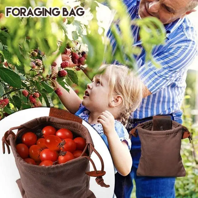 581C 23x21cm Cowhide + Canvas Belt Bag for Rock Collecting Tote Garden Tools