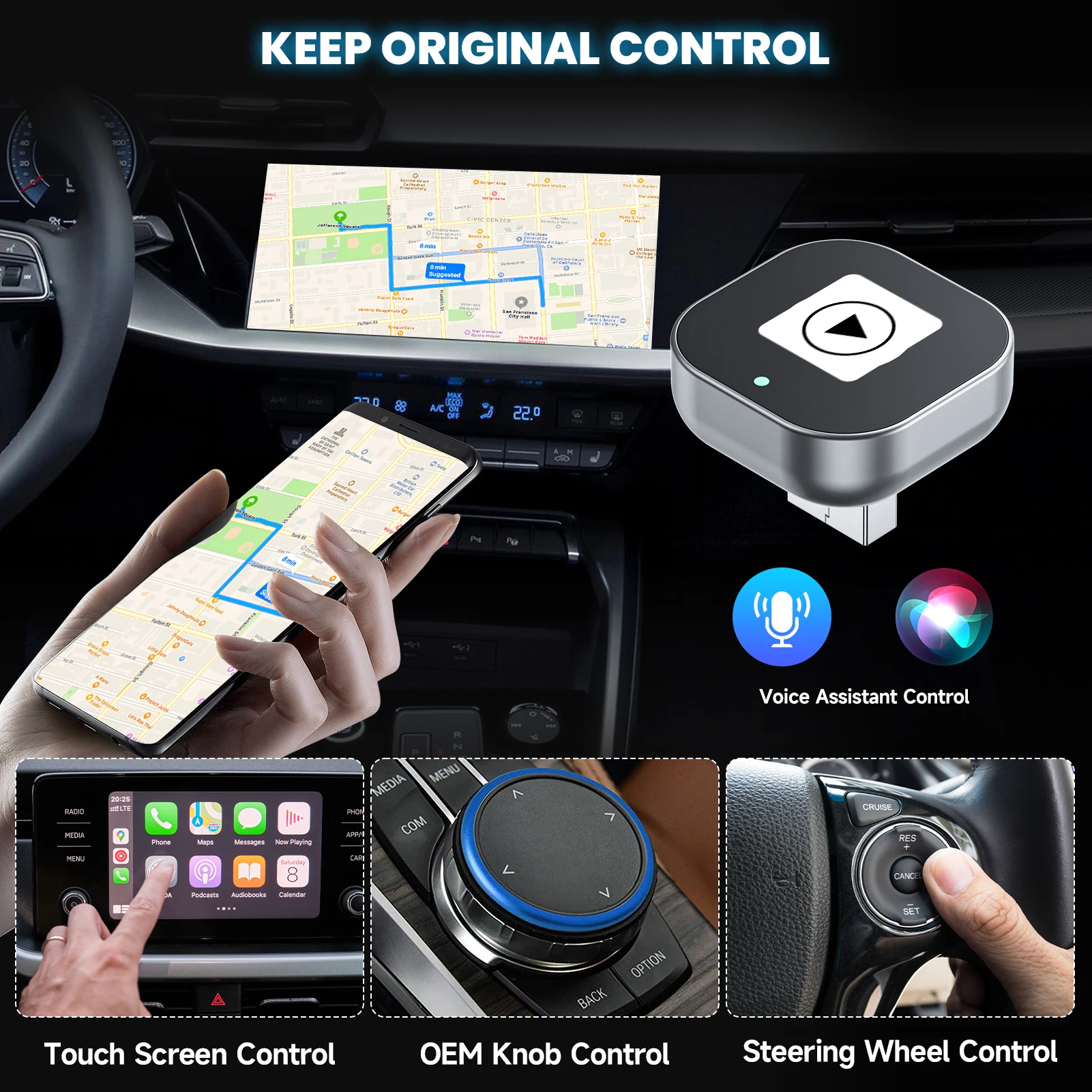 Adapter 2 w 1 przewodowy na bezprzewodowy CarPlay Plug & Plug Auto Connect Konwertuje do przewodowych samochodów Kompatybilny z CarPlay i telefonem z systemem Android AUTO — zdjęcie 7