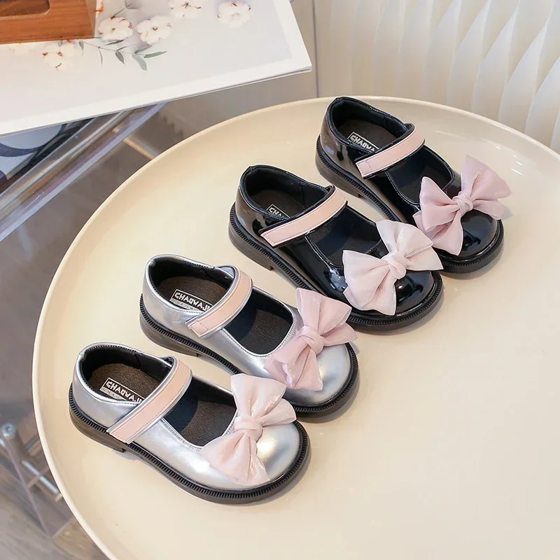 New Style Children's Flats Baby Girls Bow-knot Dresses Shoes Princess Girl Wedding and Party Shoes Kid Cute Leather Single Shoes