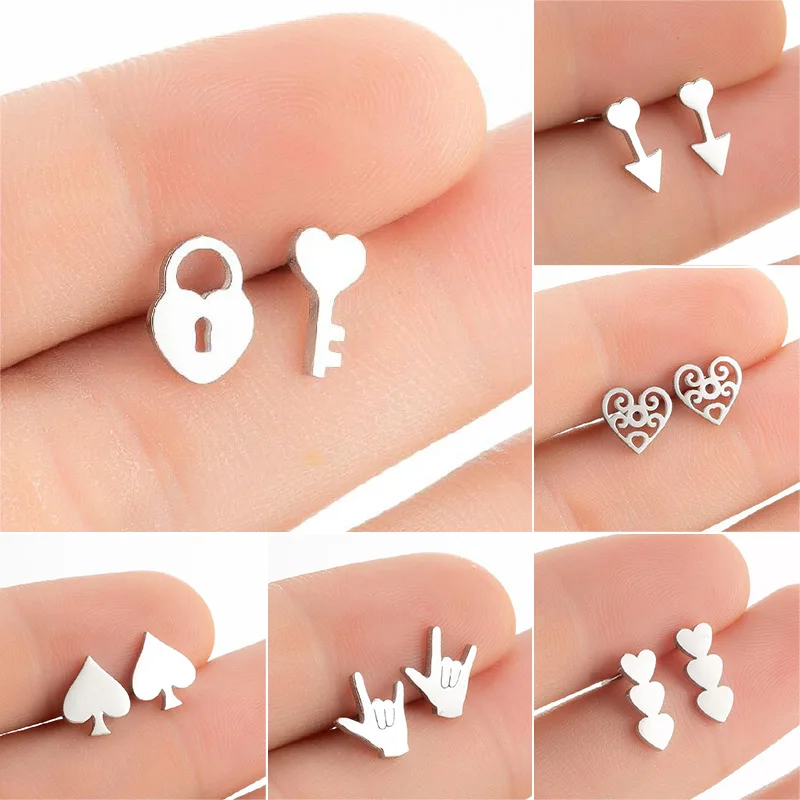 DIY accessories 2025 new Korean women's simple geometric sweet love key lock one week earrings heart gesture earbone nails