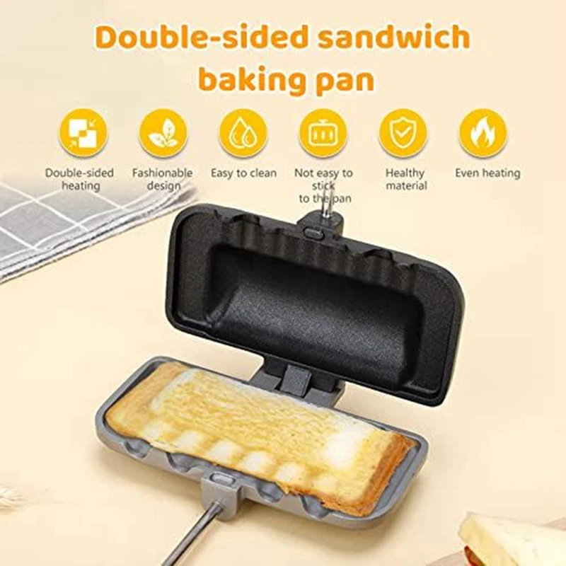 2Pcs Double-Sided Sandwich Baking Pan Baking Sheet For Breakfast Pancakes, Removable Handle