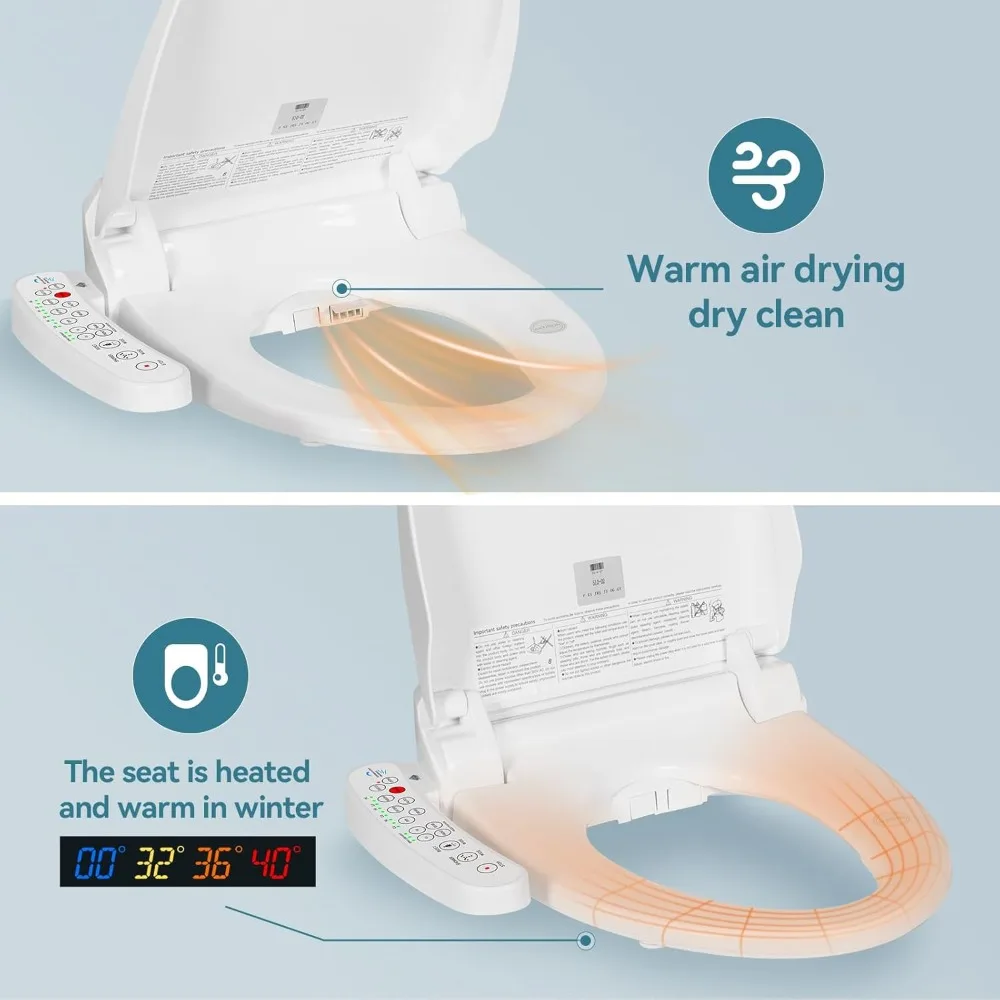

Electric Bidet Toilet Seat with Warm Water & Air Drying, Heated Seat, Self-Cleaning Nozzle, Adjustable Temperature