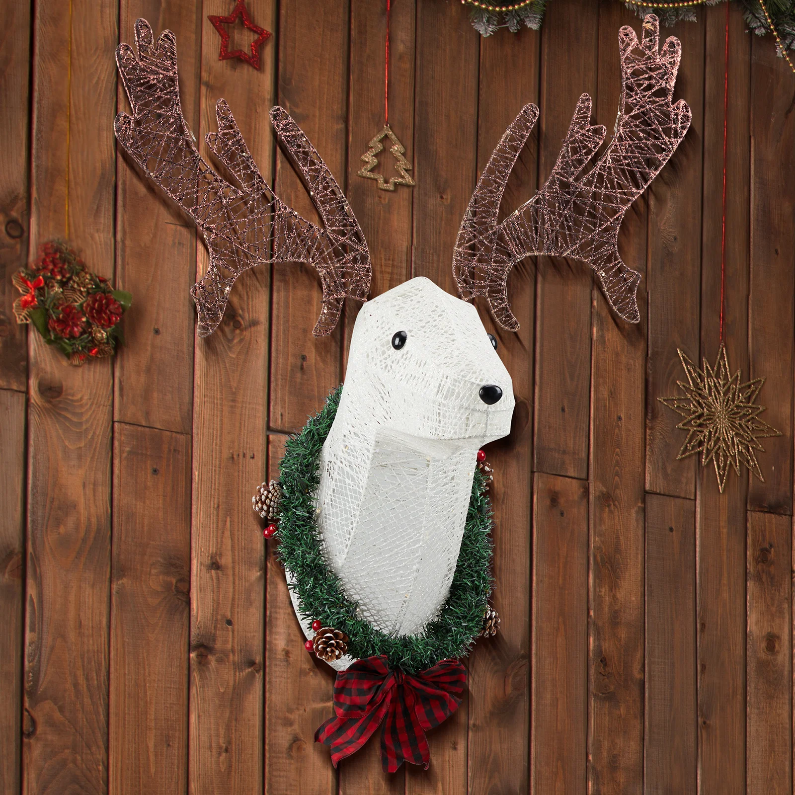 

29*27*99cm Deer Head Garland Hanging Wall Warm White Light Winding Powder 4.5V1.35W Christmas Light Moose