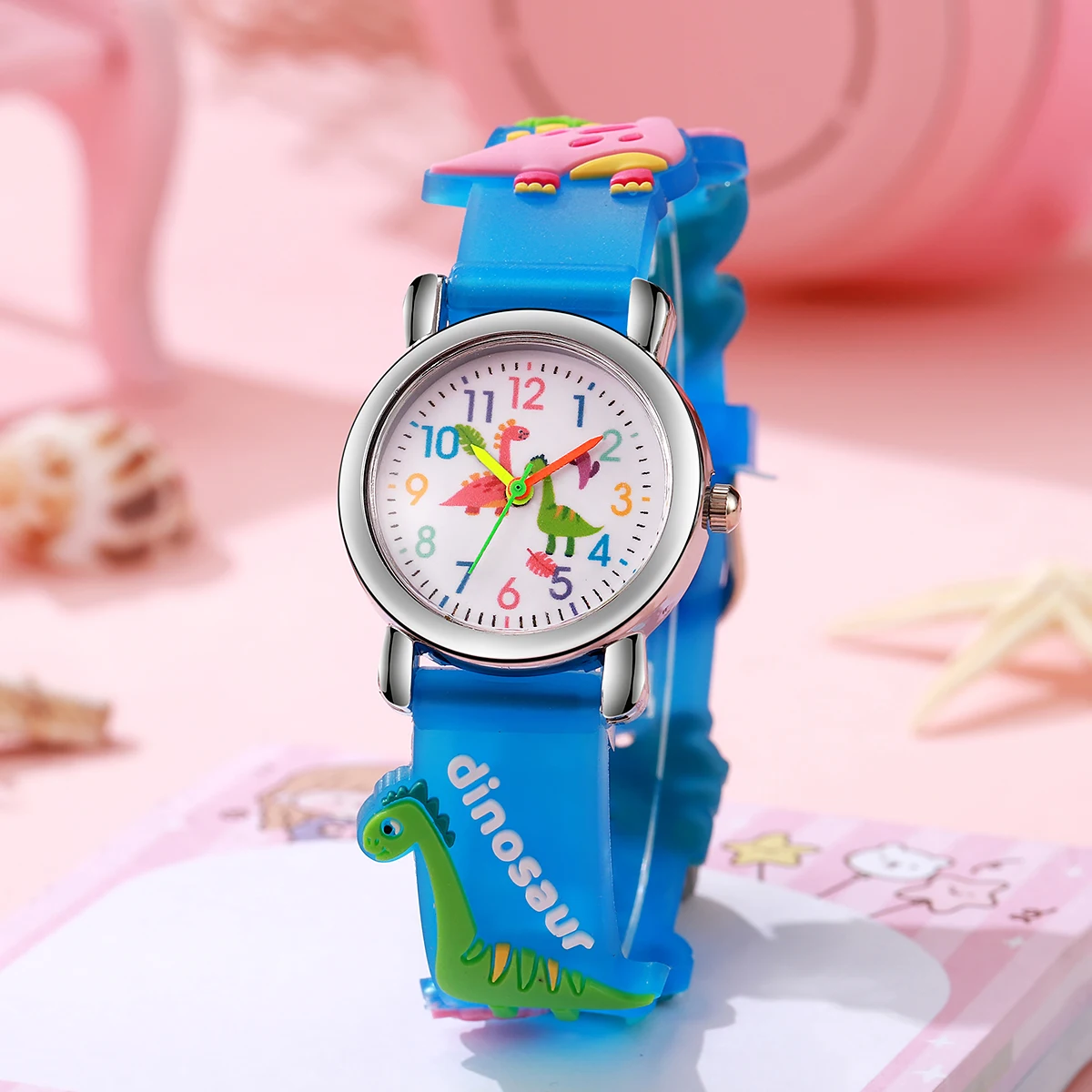 

Симпатичный силиконовый ремешок для часов с разноцветным рисунком динозавра и цветным циферблатом, яркие кварцевые часы, подходят для Рождества и зала